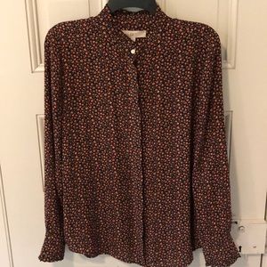 Tiny Coral Flower Print Button Down Blouse